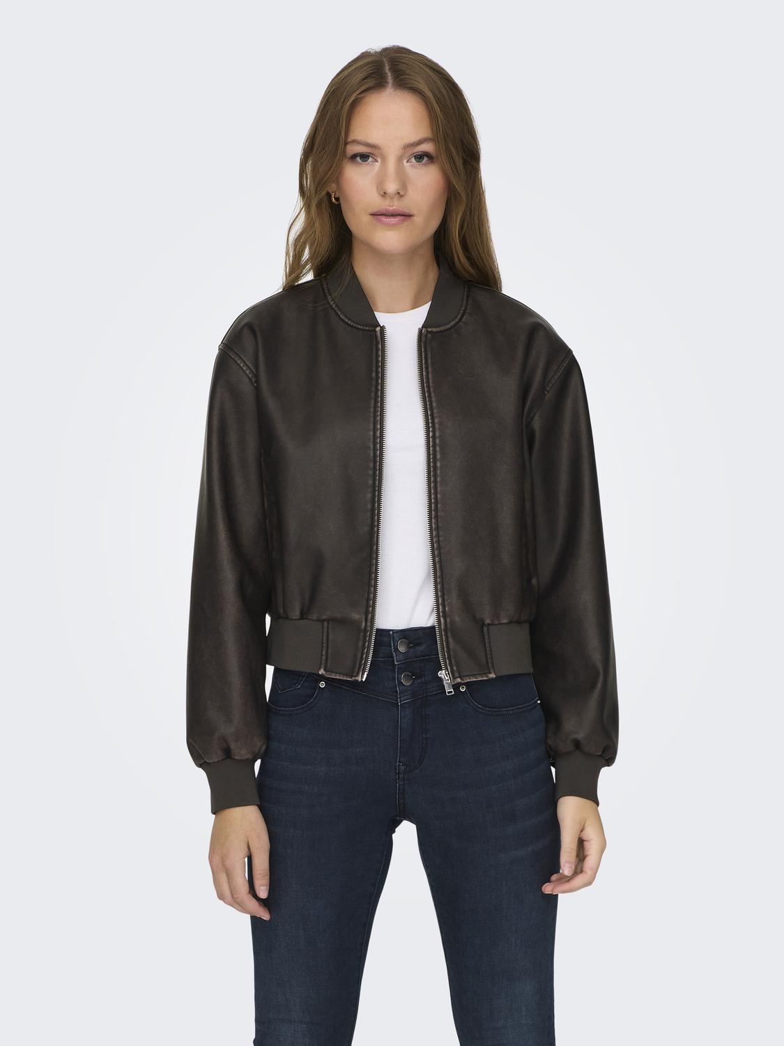 ONLJANE Bomber Faux Leather Jacket - Brun